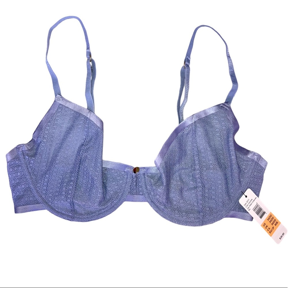 NWT Sam Edelman Lace Periwinkle Purple Underwire Support Bra 36DD New With Tags